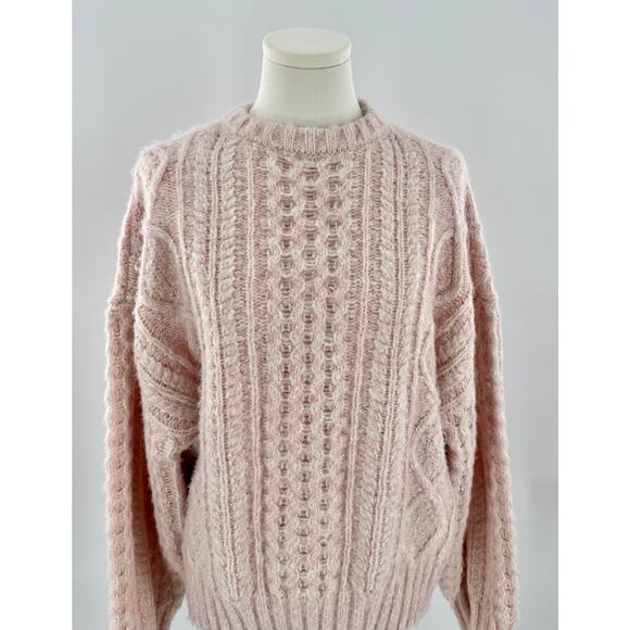 Tularosa Pink Cableknit Sweater Small Oversized Cabincore Thick Knit NWOT - Picture 1 of 8